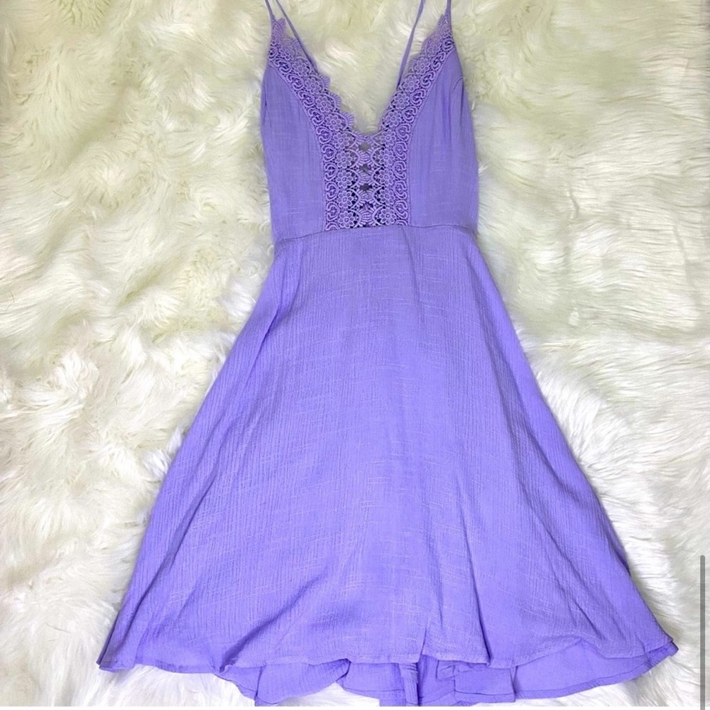 NWT Lush Lavender Mini Skater Dress with crochet detail Size L